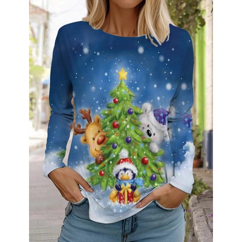 Móda Vánoce Sněhulák Dámské Tričko s dlouhým rukávem 3D vzor Podzimní Santa Claus Dámský Top Harajuku Pulovr Oblečení