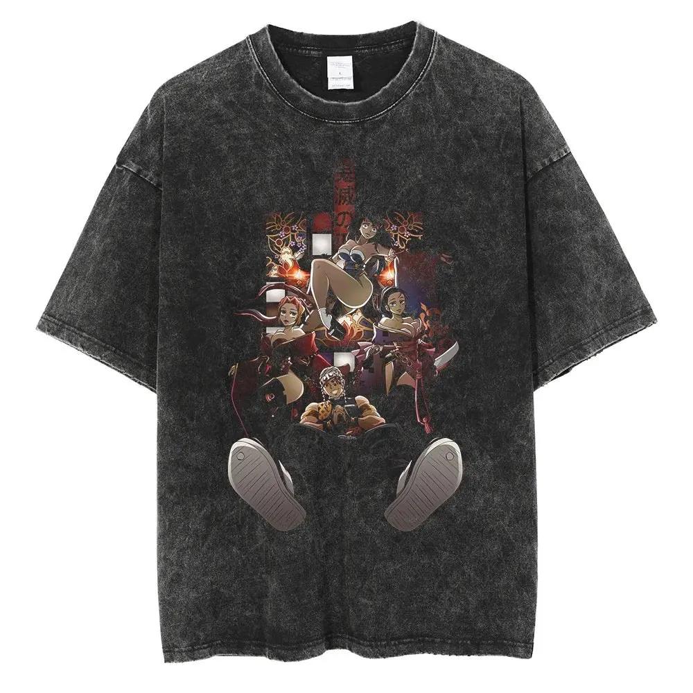 Anime Demon Slayer Rengoku Kyoujurou Graphic Printed Tshirt Men Women Manga T-shirts Washed Cotton Tee Harajuku Male T Shirt