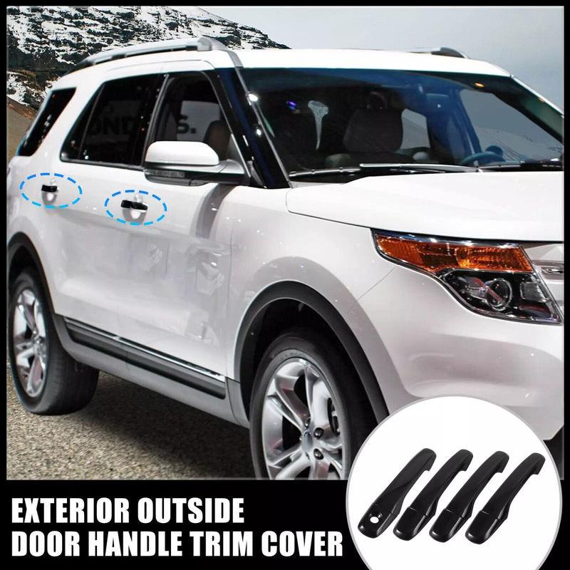 For Ford Explorer 2011- Carbon Fiber Style Chrome Car Door Handle Cover Sticker Trim Cap Accessories Auto Protect Decor ABS