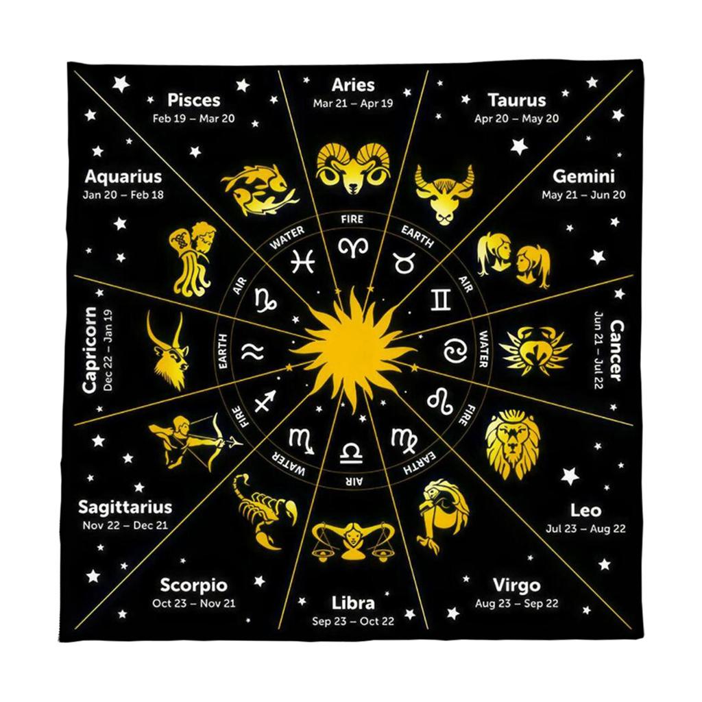 Tarot Card Tablecloth Altars Cloth Astrology Divinations Non-Slip Mat 12 Constellations Tablecloth Tapestry Home Decors