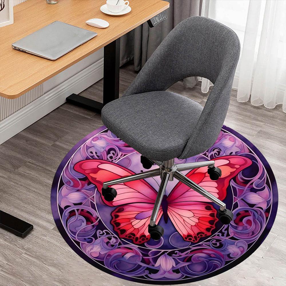 1pc Butterfly Pattern Round Chair mat office Area Rug - Non-Slip, Floor Mat for Office, Bedroom, Ideal home decor gift c0112052