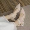 French niche with skirt straps pearl high heels thick heel autumn Shu temperament dress black mid-heel shoes