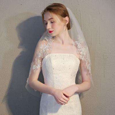 Bridal Wedding Veil Lace See-through Flower Embroidery Romantic White Fairy Style Wedding Party Divine Proposal Wedding Bridal Mesh Head Tulle