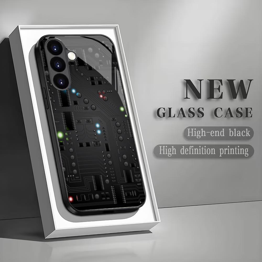 Kreative schwarze gehärtete Glas Handyhülle geeignet für Samsung Galaxy S26 S25 S24 S23 S22 S20 FE/Ultra/Plus Anti-Drop Rückabdeckung