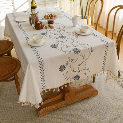 Modern Simple Embroidered Table Cloth Plant Flower Decoration Rectangular Table Cloth Versatile Coffee Table Cloth