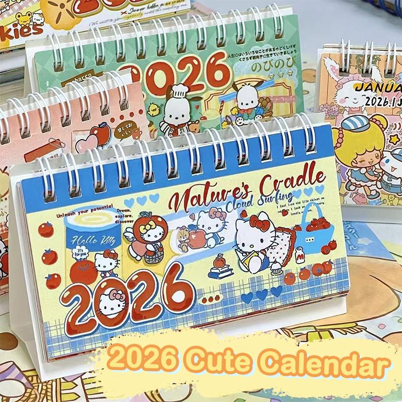 Hello Kitty 2026 Calendar Sanrio Long Desk Calendar Ornament Cartoon Kawaii Planner Agenda Daily Monthly Stationery Supplies