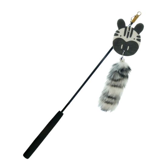 

Удочка-дразнилка для кошек, дизайн с плюшевым хвостом, очаровательный внешний вид, мультяшная форма, эргономичная ручка, удобная чёрный