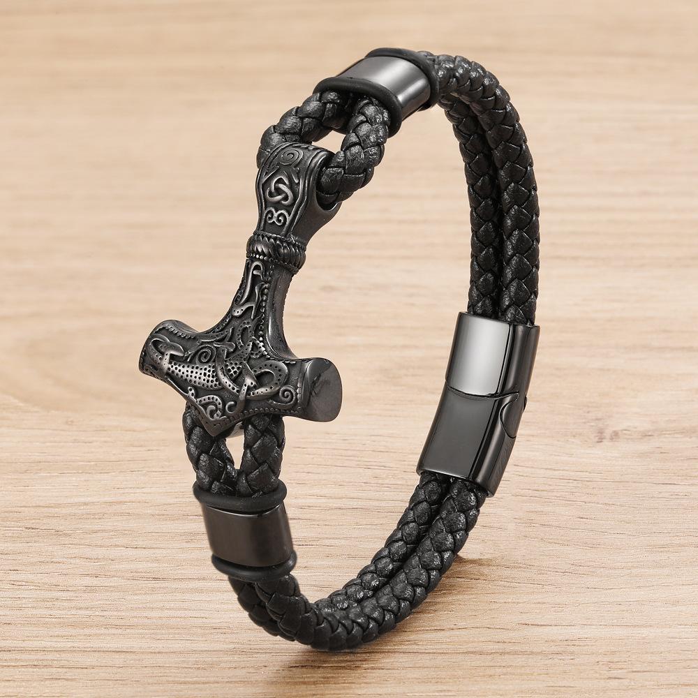 Braided Viking Jewelry Leather Cord Bracelet with Magnetic Clasp Stainless Steel Handmade