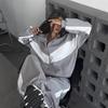 Grey White Side Stripe Zip Up Jacket and Wide Leg Pants Tracksuit Set