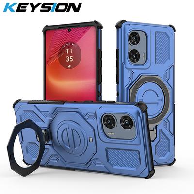 KEYSION Shockproof Magnetic Case for Motorola Edge 50 Fusion 5G Upright Live Ring Stand Phone Cover for MOTO Edge 50 Fusion 5G