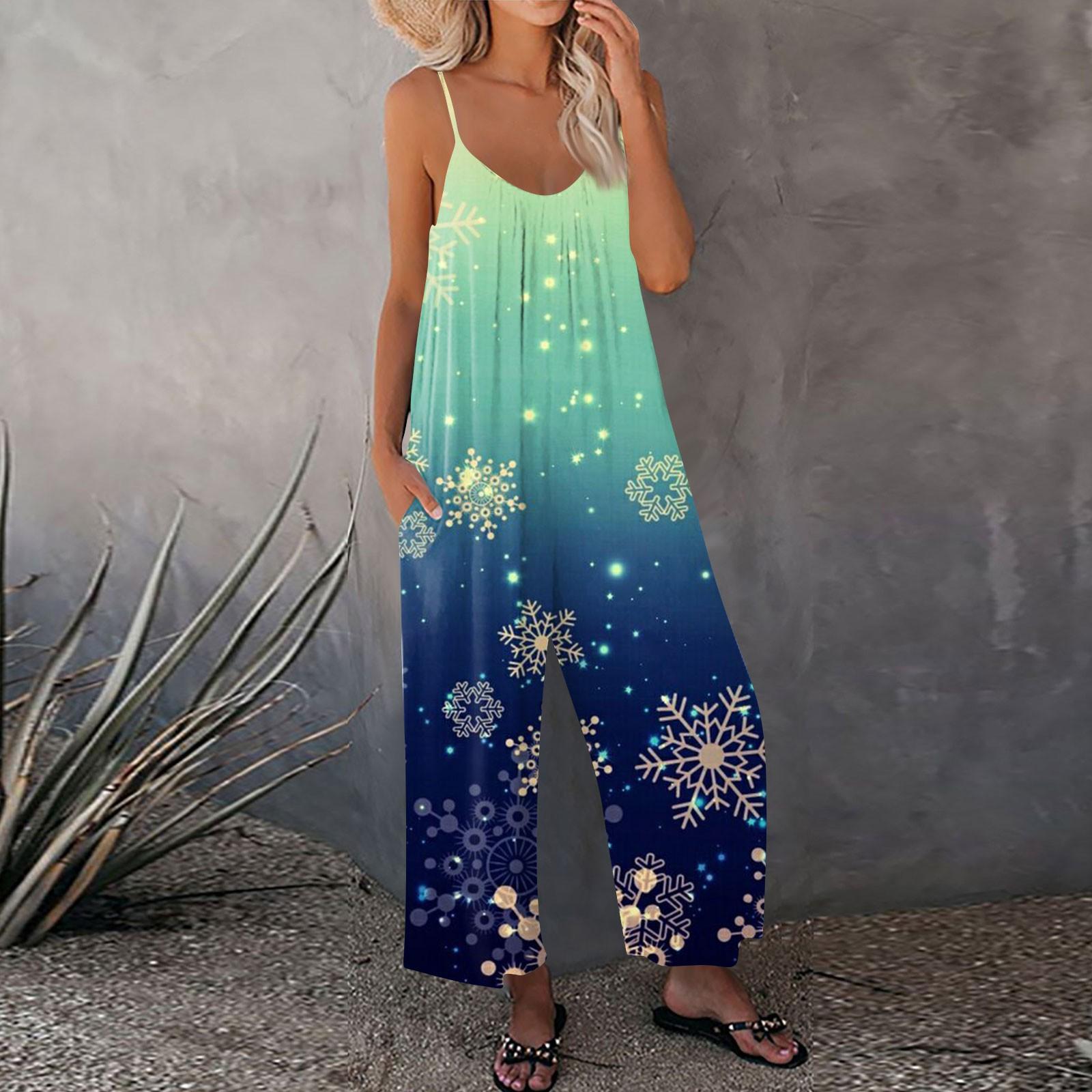 

Женский рождественский принтованный комбинезон, свободный, с регулируемыми подтяжками XL небесно-голубой