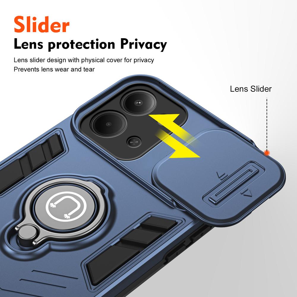 KEYSION Shockproof Armor Case for Xiaomi POCO C85 Slide Camera Lens Protection Ring Stand Phone Back Cover for Redmi 15C 171mm 173mm