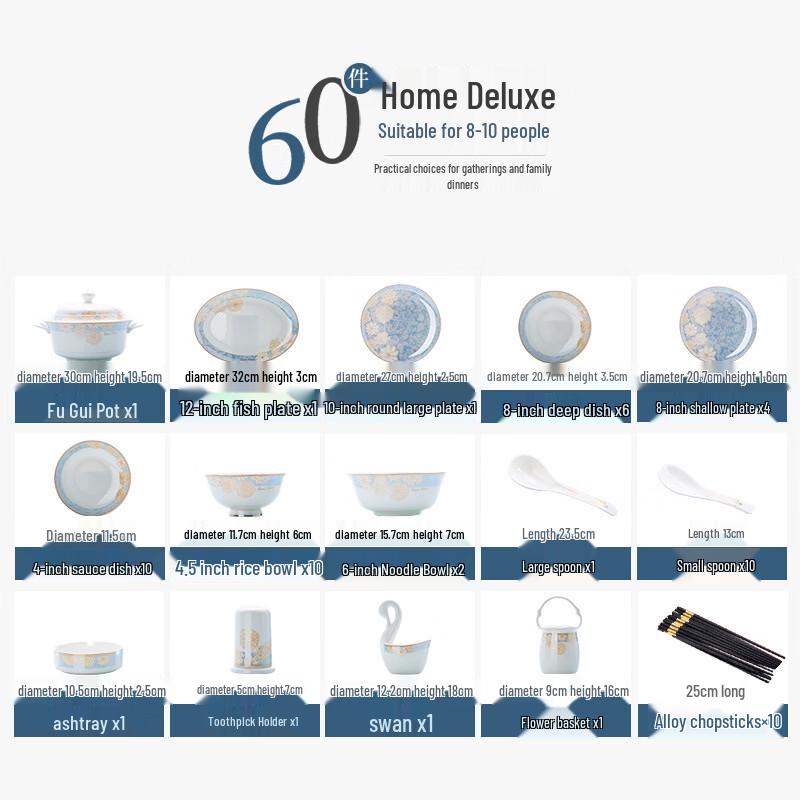 Красивое Время Набор столовой посуды из костяного фарфора Цзиндэчжэнь