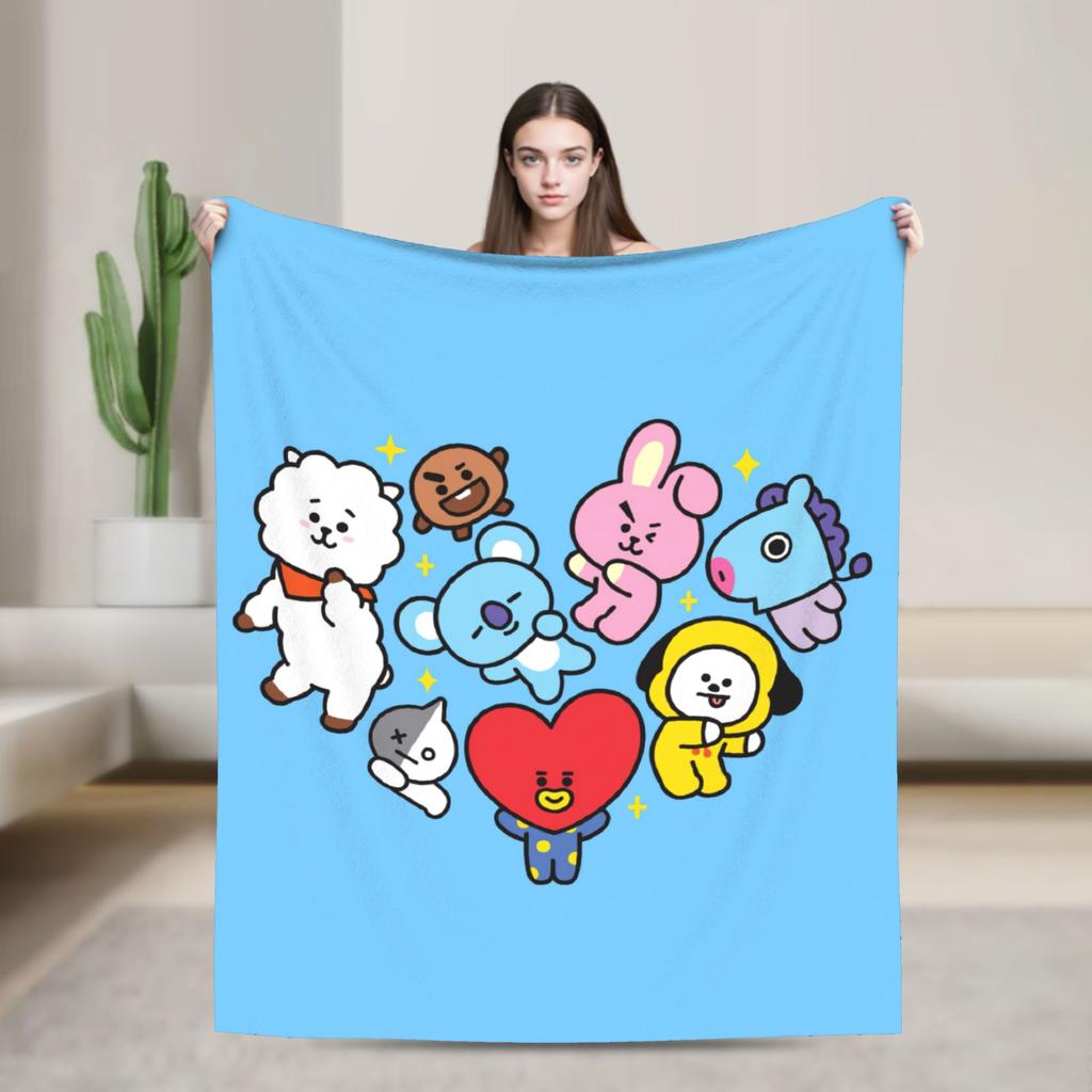 Coperta Morbida in Pile Corallo per Banda Musicale Kpop, Coperta Cartone Animato per Divano Ufficio, Trapunta Leggera per Camera da Letto