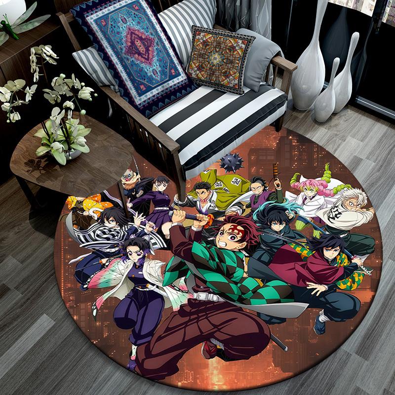 Demon Slayer Round Area Rug,Carpet Rug for Living Room Bedroom Sofa Playroom Decor,Non-slip Floor Mat