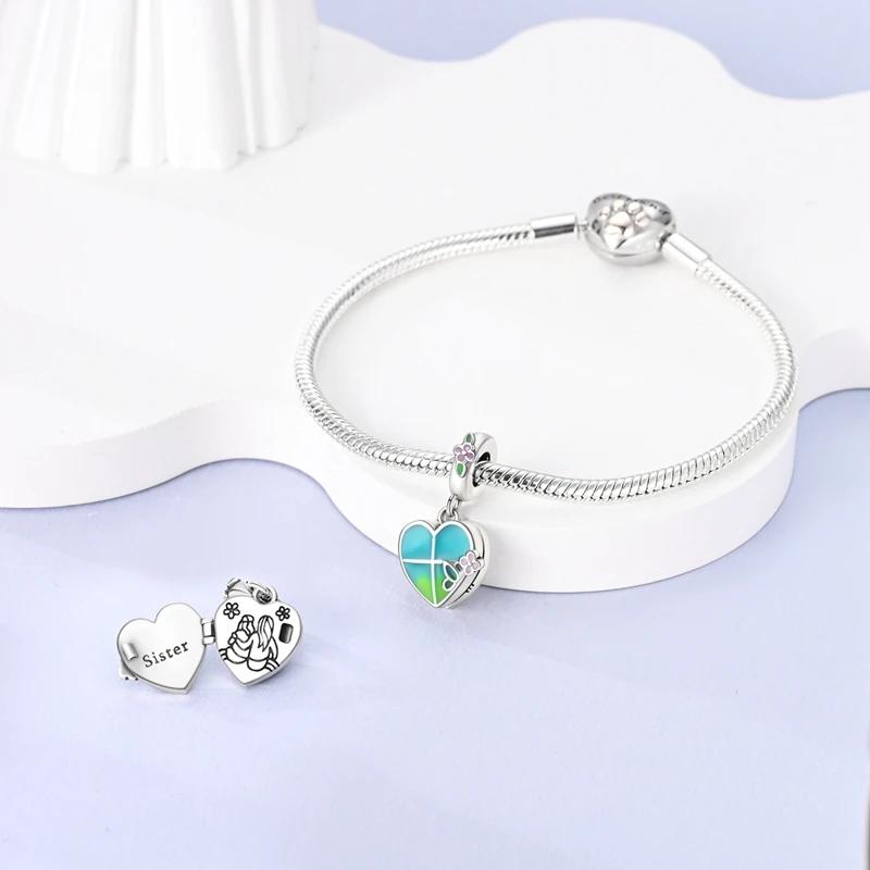 Charms Platablue-Grüne Blumen Blätter Herz Perlen Passend für Originalarmbänder Charms Für Frauen Schmuck DIY Herstellung Geschenke