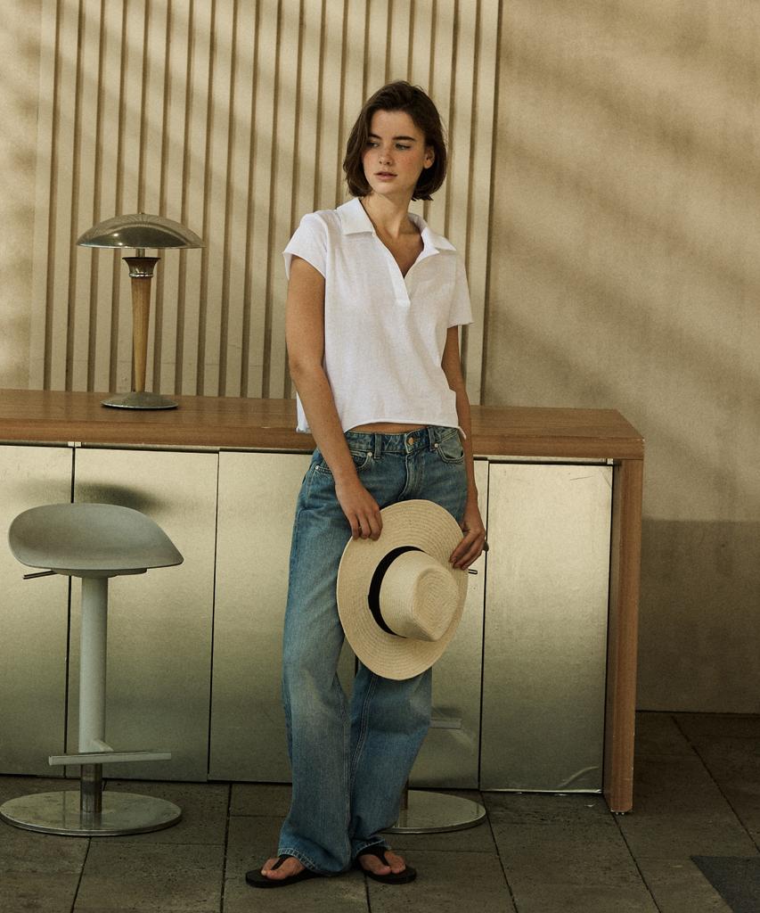SHINE ON YOU Cotton Jersey Collared T-Shirt_ Pure White