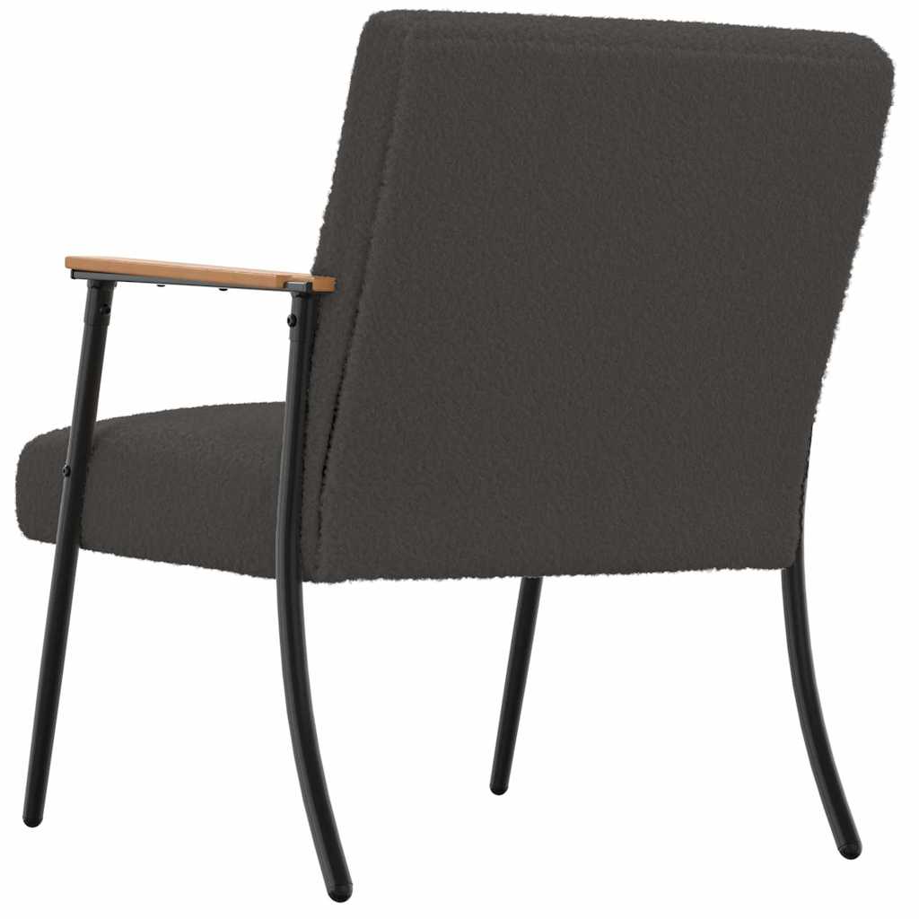 Armchair Dark Grey Shaggy Wool Like Fabric