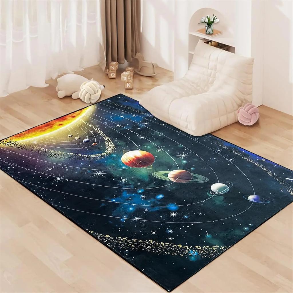 3D Planet Universum Kristallteppich Kinderzimmer Spielmatte Zuhause Wohnzimmer Schlafzimmer Bodenmatte Zuhause Dekorativ Kinderzimmer