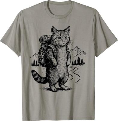 Funny Outdoor Tee Hiking Cat Backpacking Animals T-Shirt
