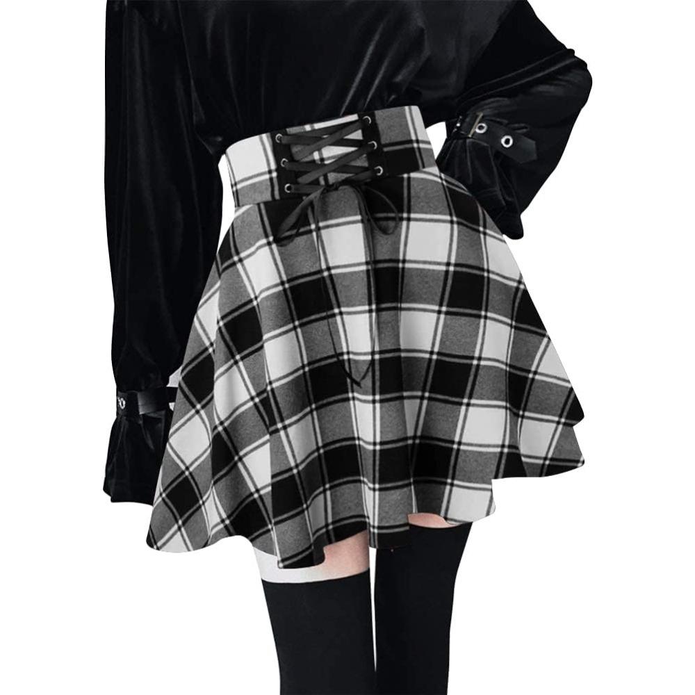 WTEMPO Gothic Plaid Mini Skirts for Women Short High Waist Plaid Skirts