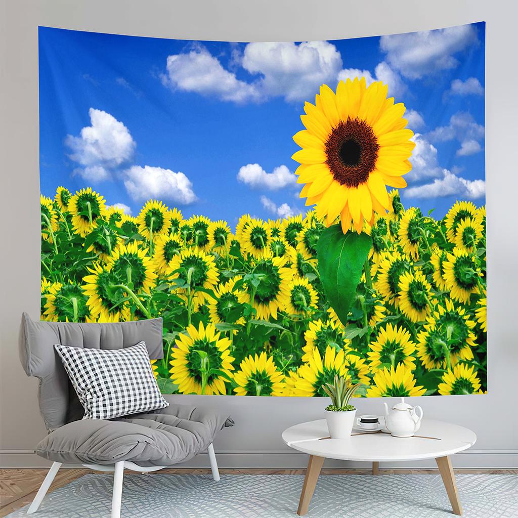 Sunset Sunflowers Field Tapestry Warm Yellow Floral Plant Tapestry Home Living Room Bedroom Dorm Wall Hanging Decorative Blanket