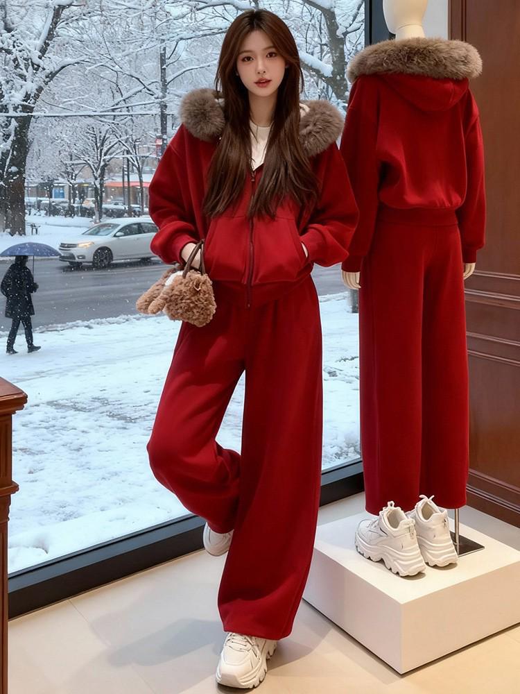 Ensemble hoodie et pantalon décontracté élégant en velours pour femme Automne Hiver 2026