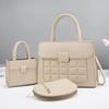 Fashion Retro Large Capacity Tote Bag Korean Single Shoulder Crossbody Bag Three Pieces Versatile Stitching Checkered Handbag PU