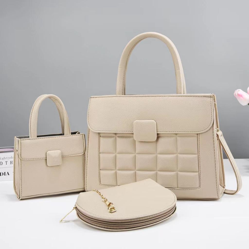Fashion Retro Large Capacity Tote Bag Korean Single Shoulder Crossbody Bag Three Pieces Versatile Stitching Checkered Handbag PU