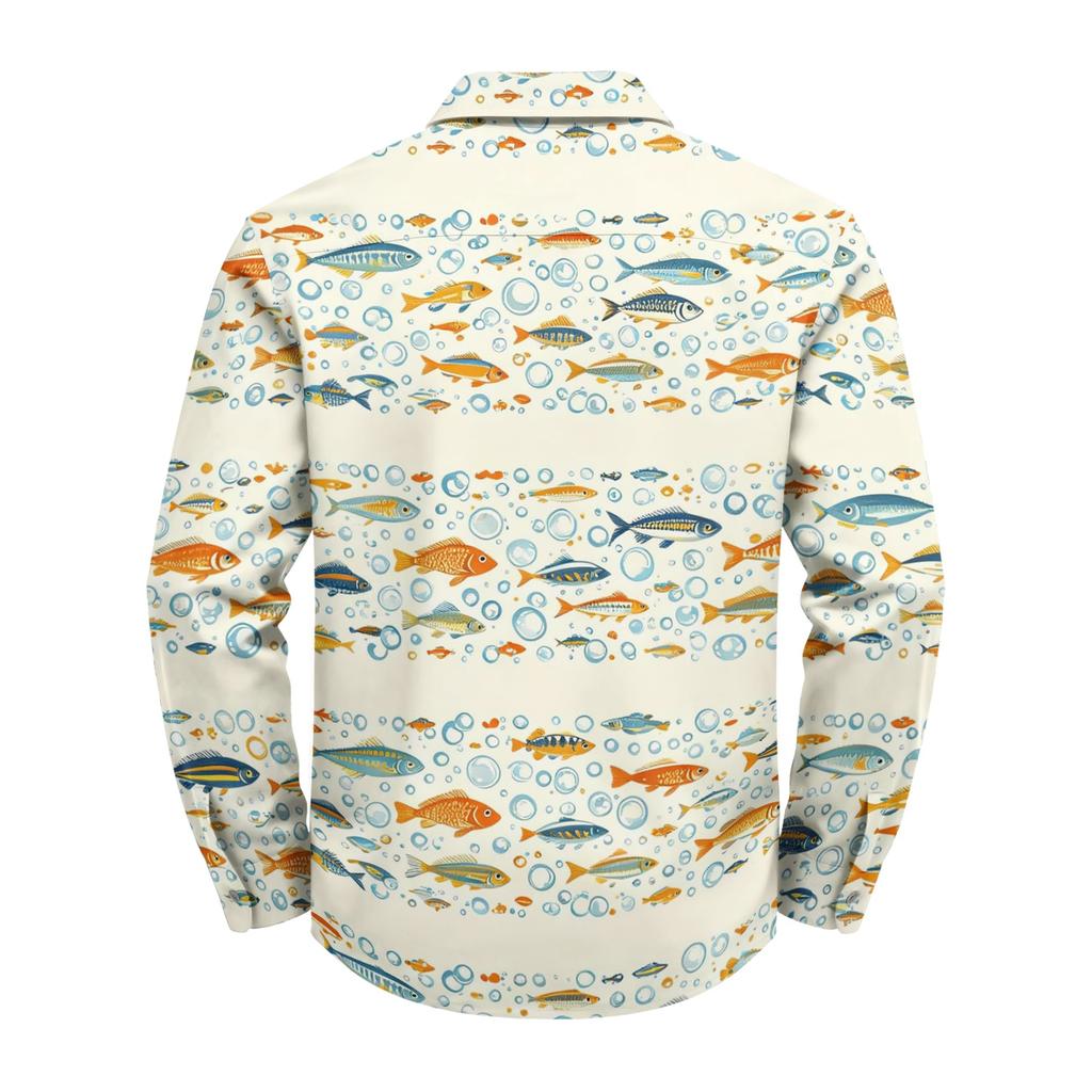 Herren Hawaii Hemd Lockerer Schnitt Langarm Hemd mit Knöpfen Vintage Lässig Sommer Strandhemd