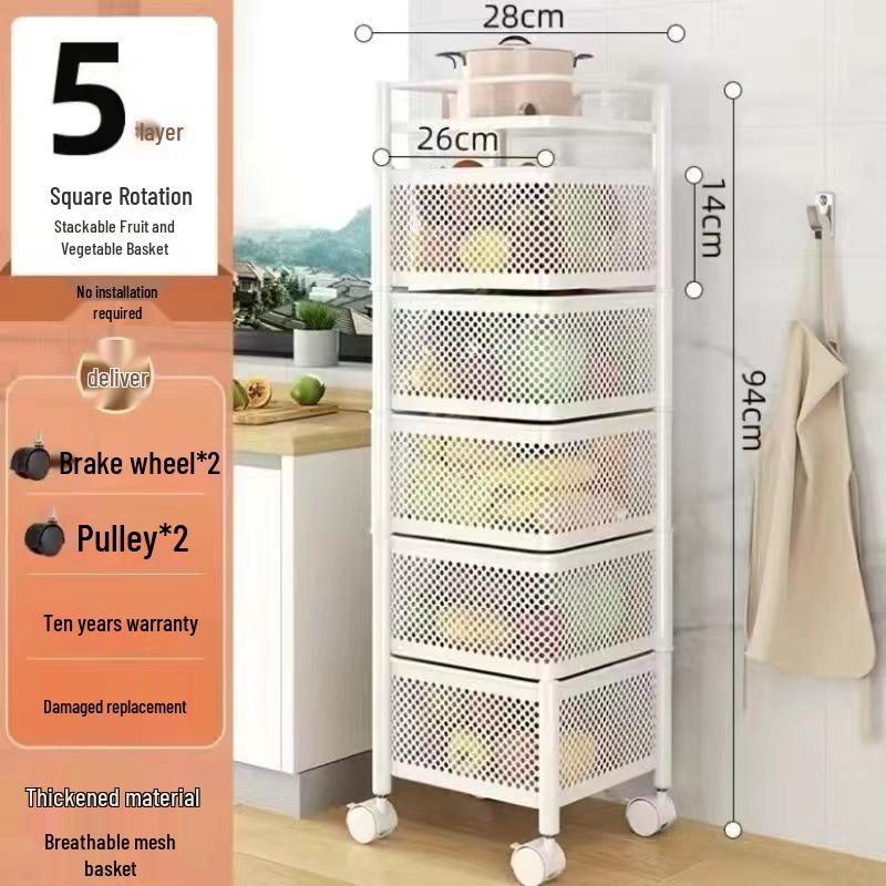 Köks roterande kolstål grönsaks- och fruktskålställ - Golvstående, Fyrkantigt, Flerlagers, Rörligt, Ingen montering krävs.