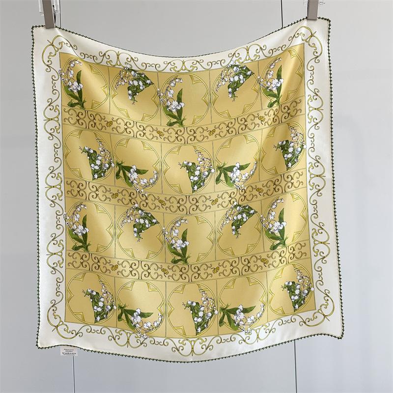 Silk Silk Scarf Women's Spring Summer New Crochet Mulberry Silk Temperament Printing Versatile Chinese Square Scarf Outer Scarf Shawl