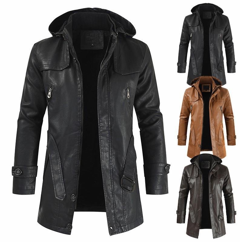 2024 Men's Mid-Length PU Leather Trench Coat - Korean Style, Youth, Plus Size