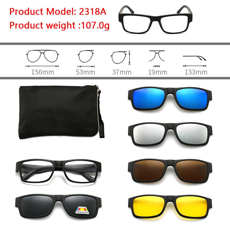 6 In 1 Polarized Sunglasses Men Women Magnetic Clip On Glasses  Optical Prescription Eyeglass Frames Magnet Clips