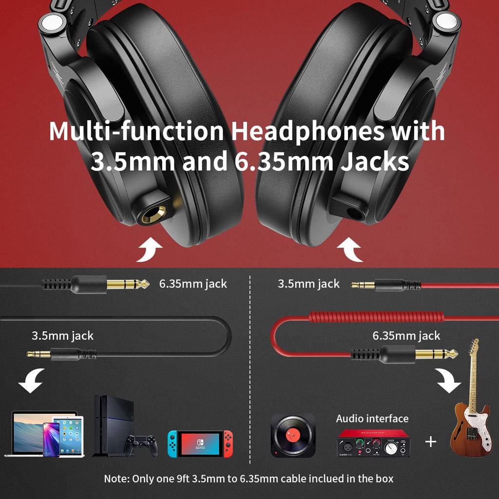 OneOdio A71 Wired Headphones High-Resolution Monitor DJ Closed-Back Dual-Port Red with In-Line Microphone for Gaming Music Recording Phone Calls