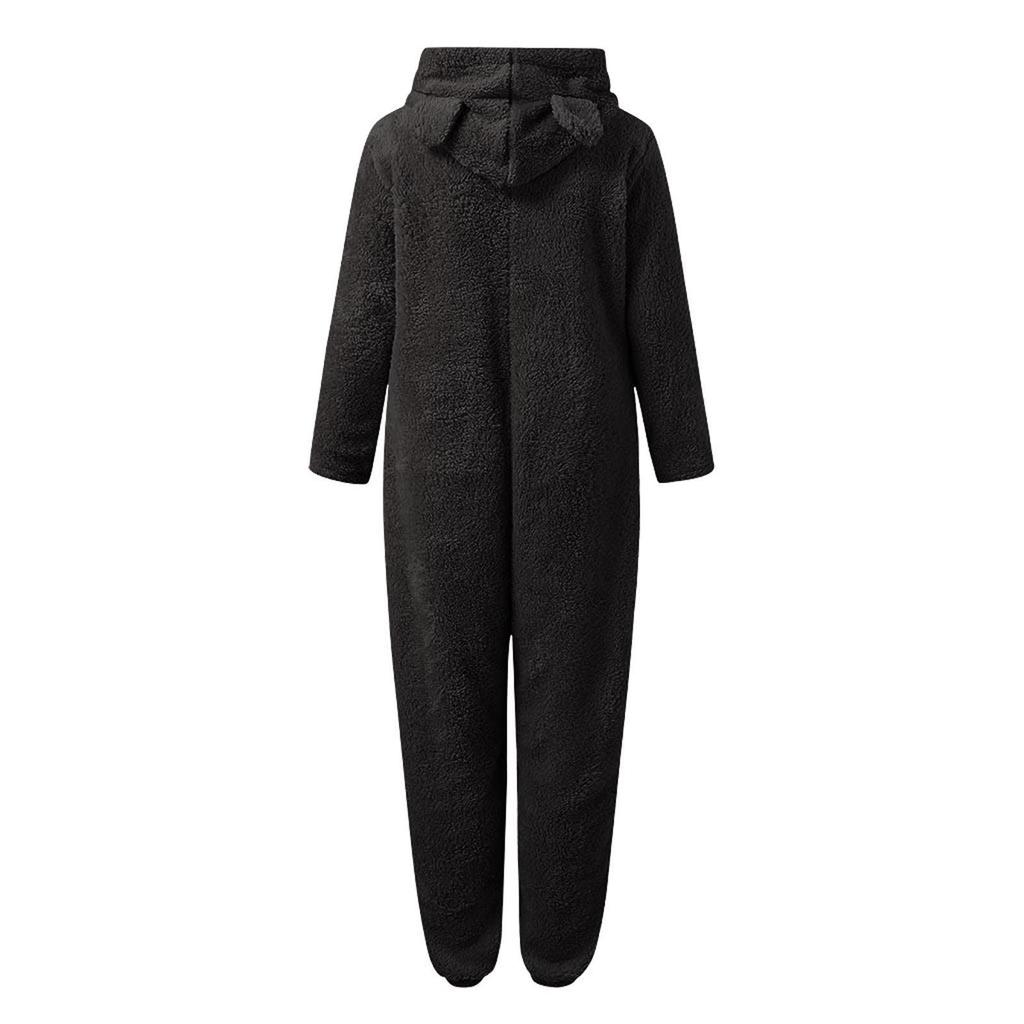 Women's Fashion Fleece-Lined Thickened Fleece Hooded Pyjamas With Zip-Up Onesie