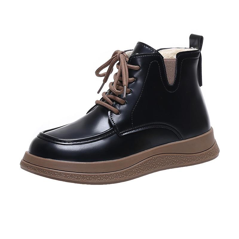 

Retro flat-bottomed Martin boots women s new winter velvet warm and comfortable trendy lace-up casual short boots 40 чорний