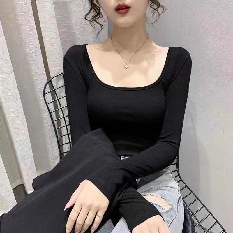 

Осень/Зима Сексуальный топ базового слоя с U-образным вырезом ключиц и длинным рукавом S (suggested 75-90 jin)