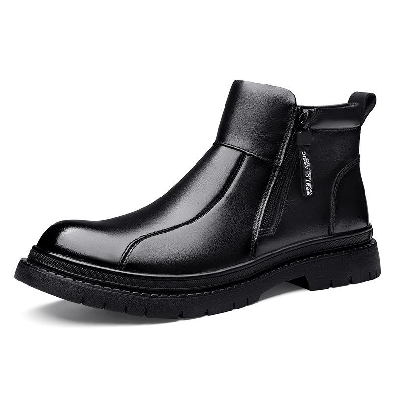 Men's 2025 Height-Increasing Genuine Leather Chelsea Martin Boots with Velvet Wool Lining