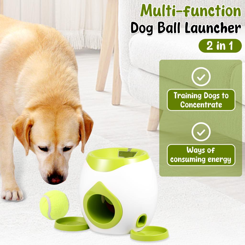 Dog Automatic Tennis Ball Launcher Pet Training Interactive Toy Puppy Snack Reward Machine Treat Dispenser Fun Interactive