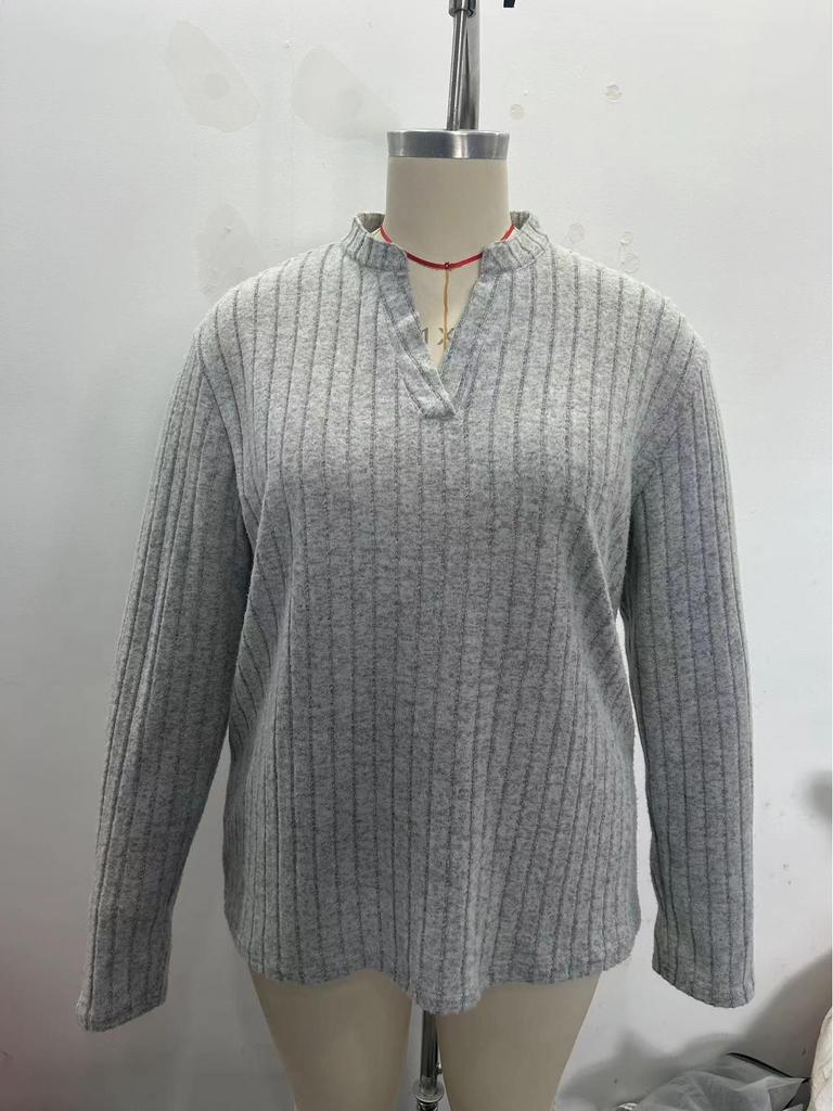 European & American Autumn/Winter V-Neck Loose Long Sleeve Women's T-Shirt