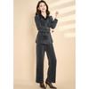 Ke Bei Er Women's Warm Scarf Collar Shirt & Wide-Leg Pants Set
