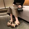 Retro design sense color matching Mao Mao one-word drag women 2025 autumn and winter new wear versatile thick-bottomed comfortable cotton slippers