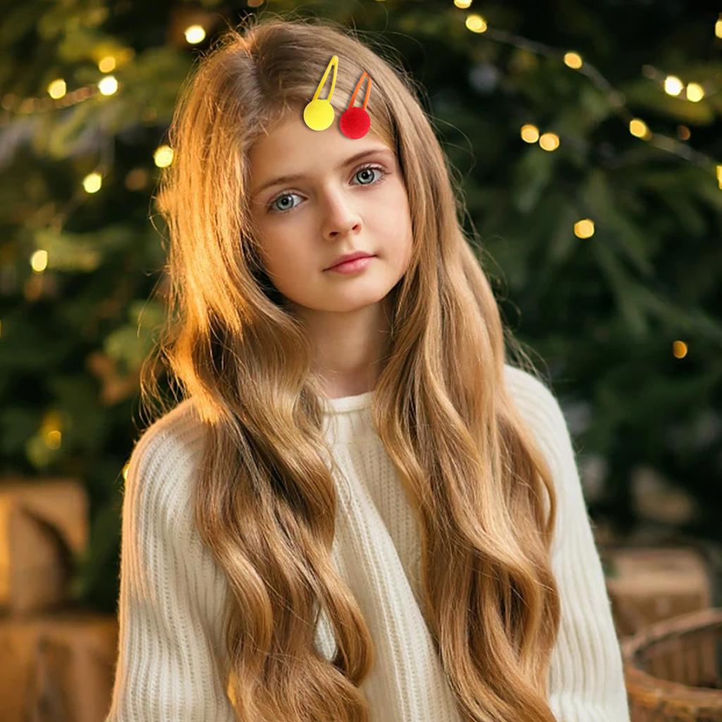 20pcs Candy Colorful Pom Pom Hair Clips Lined Sanp Clips Small Cute Puffy Hair Ball Barrettes Fuzzy Pompoms Hair Accessories Kid