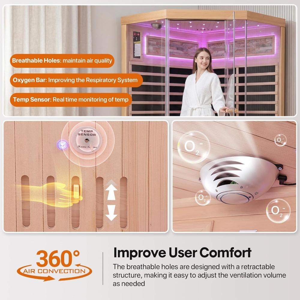 Sauna Corner Saunas for 2-3 Person 120V Indoor Canadian Hemlock, Customized