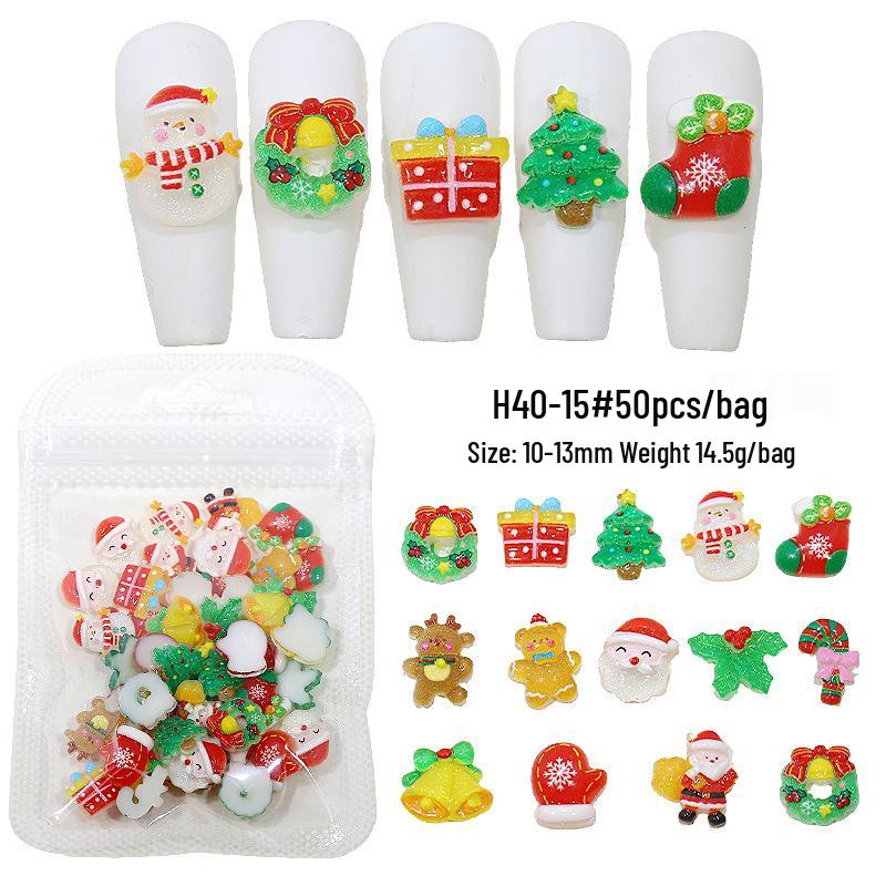 

Christmas Nail Art Accessories: Cartoon Santa, Snowman, Tree Resin Decorations