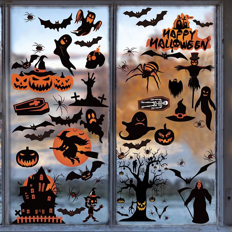 4pcs/set Halloween Pumpkin Spider Bat Window Clings Double-Sided Reusable Decorations for Indoor Parties School & Shop Displays