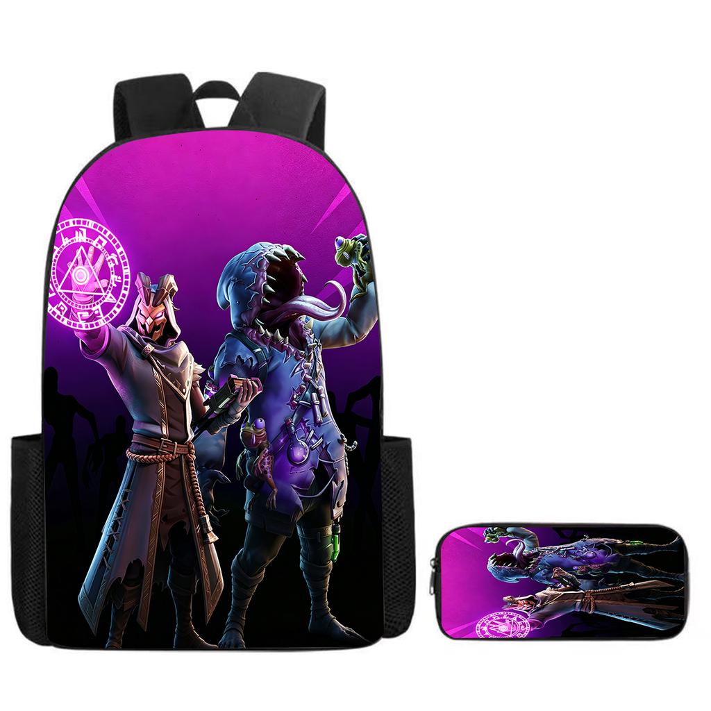 Lightweight Fortnite Cartoon 2Pcs Combo, Backpack and Pencil Case, Unisex Kids Aged 6-14 Portable School Kit