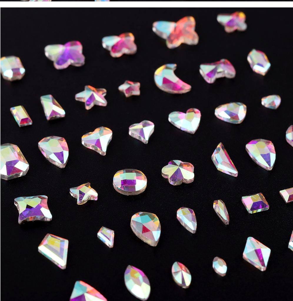 AB Farbe Flachboden Speziell geformter Diamant Symphonie Liebe Stern Schmetterling Nagel Glas Nagelkunst Tragen Nagel Kleiner Schmuck