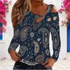 Women Plus Size Asymmetric Cutout Neck Cold Shoulder Long Sleeve Navy Geometric Printed Top
